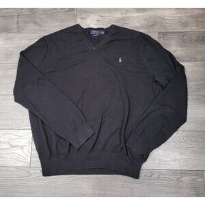 Men's Polo Ralph Lauren Pima Cotton Long Sleeve V-neck Sweater Size XXL Black